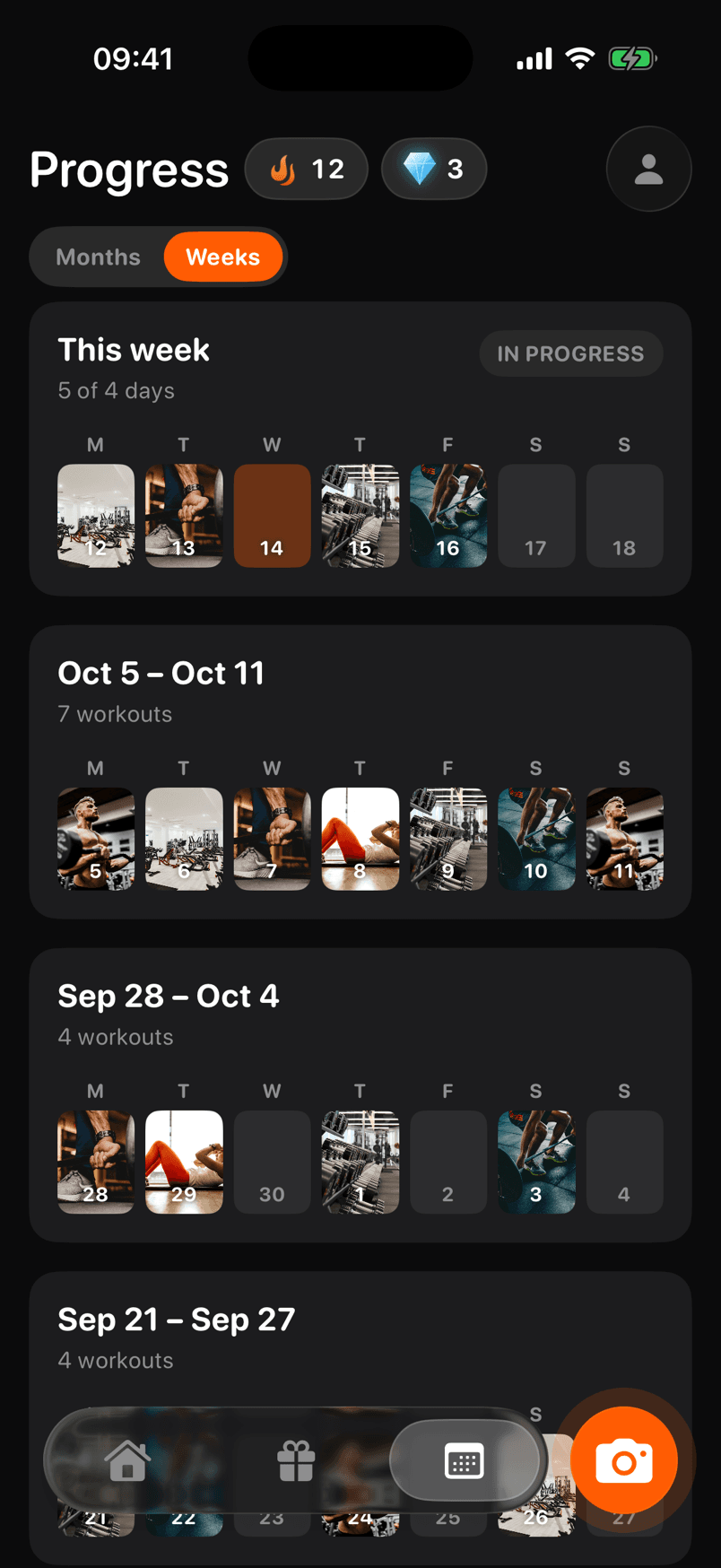 Progress: every week as a row of workout photos